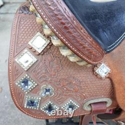 D&D Western Barrel Saddle 14Tooled Leather Suede Seat Crystal Conchos Seguin TX