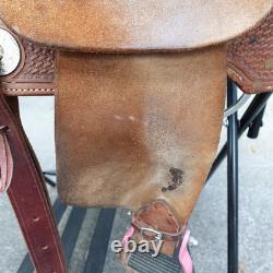 D&D Western Barrel Saddle 14Tooled Leather Suede Seat Crystal Conchos Seguin TX