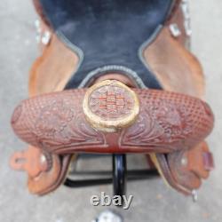 D&D Western Barrel Saddle 14Tooled Leather Suede Seat Crystal Conchos Seguin TX