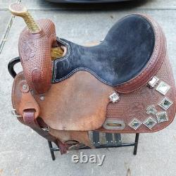 D&D Western Barrel Saddle 14Tooled Leather Suede Seat Crystal Conchos Seguin TX