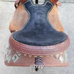 D&D Western Barrel Saddle 14Tooled Leather Suede Seat Crystal Conchos Seguin TX