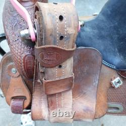 D&D Western Barrel Saddle 14Tooled Leather Suede Seat Crystal Conchos Seguin TX