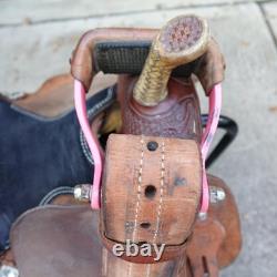 D&D Western Barrel Saddle 14Tooled Leather Suede Seat Crystal Conchos Seguin TX