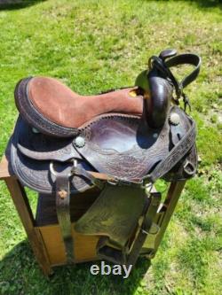 Dark Oil Western Saddle 16 Bridle, tie down set