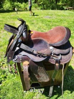 Dark Oil Western Saddle 16 Bridle, tie down set