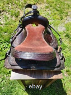Dark Oil Western Saddle 16 Bridle, tie down set