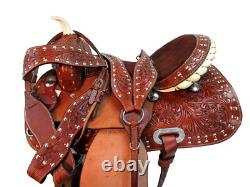 Deep Seat Western Saddle Pleasure Horse Used Tooled Leather Barrel Tack 15 16