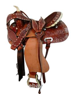 Deep Seat Western Saddle Pleasure Horse Used Tooled Leather Barrel Tack 15 16