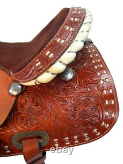 Deep Seat Western Saddle Pleasure Horse Used Tooled Leather Barrel Tack 15 16