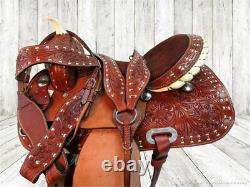 Deep Seat Western Saddle Pleasure Horse Used Tooled Leather Barrel Tack 15 16