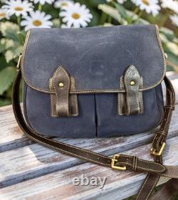 Dooney Bourke Blue Suede Florentine Vacchetta Leather Saddle Messenger Bag Purse
