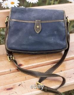 Dooney Bourke Blue Suede Florentine Vacchetta Leather Saddle Messenger Bag Purse