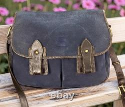 Dooney Bourke Blue Suede Florentine Vacchetta Leather Saddle Messenger Bag Purse