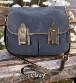 Dooney Bourke Blue Suede Florentine Vacchetta Leather Saddle Messenger Bag Purse