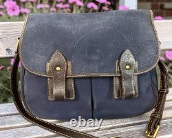 Dooney Bourke Blue Suede Florentine Vacchetta Leather Saddle Messenger Bag Purse