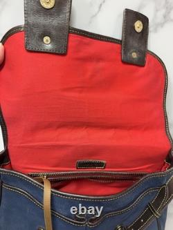 Dooney Bourke Blue Suede Florentine Vacchetta Leather Saddle Messenger Bag Purse