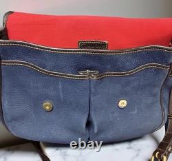 Dooney Bourke Blue Suede Florentine Vacchetta Leather Saddle Messenger Bag Purse