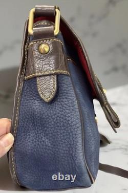 Dooney Bourke Blue Suede Florentine Vacchetta Leather Saddle Messenger Bag Purse