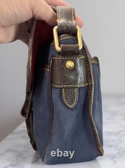 Dooney Bourke Blue Suede Florentine Vacchetta Leather Saddle Messenger Bag Purse