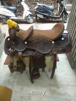 Double Seat Western Horse Saddle 10 Inch Front 15 Inch Back All Sizes