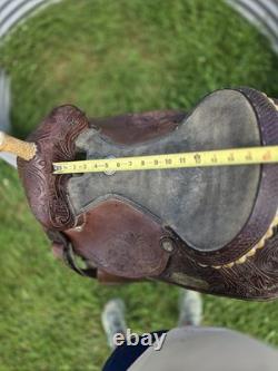 Double T Saddlery tooled leather Barrel Racing Western Saddle Brown 16 in