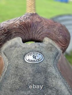 Double T Saddlery tooled leather Barrel Racing Western Saddle Brown 16 in