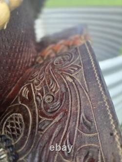 Double T Saddlery tooled leather Barrel Racing Western Saddle Brown 16 in