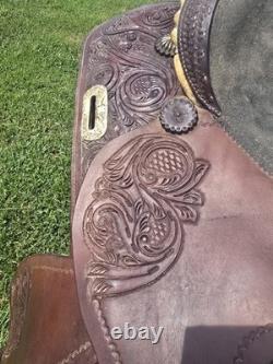 Double T Saddlery tooled leather Barrel Racing Western Saddle Brown 16 in
