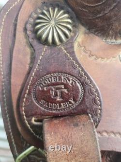 Double T Saddlery tooled leather Barrel Racing Western Saddle Brown 16 in