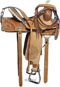Durable Style Genuine Leather Western Horse Saddle & Hand Carving Free Shipping