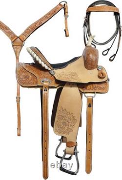Durable Style Genuine Leather Western Horse Saddle & Hand Carving Free Shipping
