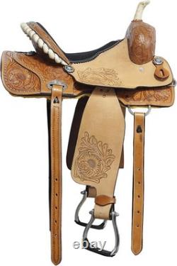 Durable Style Genuine Leather Western Horse Saddle & Hand Carving Free Shipping