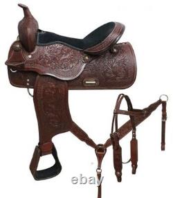 Economy Trail Pleasure Western Saddle SET Floral Tooling Full QH Bars 16 NEW