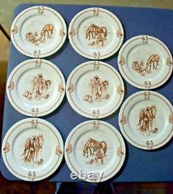 Eight (8) Totally Today Western Cowboy Dinner Plates, 10 1/2, Boots, Saddles