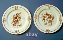 Eight (8) Totally Today Western Cowboy Dinner Plates, 10 1/2, Boots, Saddles