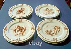 Eight (8) Totally Today Western Cowboy Dinner Plates, 10 1/2, Boots, Saddles