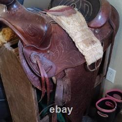 Elkins Texas Pleasure Saddle Brown Leather Traditional Western Design