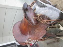 Equestrian Vintage Western Ranch Saddle no makers mark 14 Seat Brn L@@K