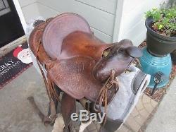 Equestrian Vintage Western Ranch Saddle no makers mark 14 Seat Brn L@@K