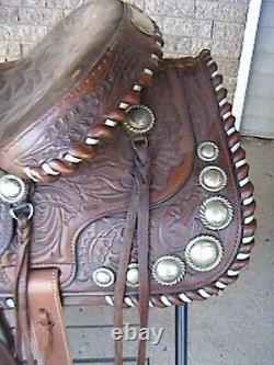 Fantastic 15 Bona Allen Western Ranch Roping Horse Saddle Silver Conchos