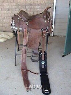Fantastic 15 Bona Allen Western Ranch Roping Horse Saddle Silver Conchos