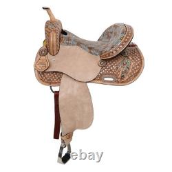 Feathered Horizon Barrel Style Saddle Waffle Tooling Painted Feather FQH 15 NEW