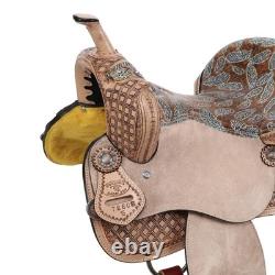 Feathered Horizon Barrel Style Saddle Waffle Tooling Painted Feather FQH 15 NEW Feathered Horizon Barrel Style Saddle Waffle Tooling Painted Feather FQH 15 NEW