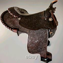 Full Tooled Circle Y Western Show Saddle Silver Trim VERY EARLY