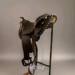 Full Tooled Circle Y Western Show Saddle Silver Trim VERY EARLY