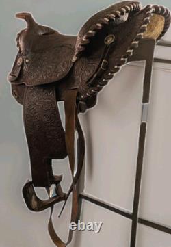 Full Tooled Circle Y Western Show Saddle Silver Trim VERY EARLY