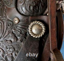 Full Tooled Circle Y Western Show Saddle Silver Trim VERY EARLY