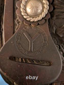 Full Tooled Circle Y Western Show Saddle Silver Trim VERY EARLY