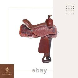 Fully Tooled Western Roper Saddle Premium Leather Trail Horse