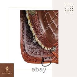 Fully Tooled Western Roper Saddle Premium Leather Trail Horse